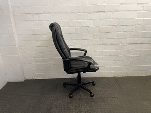 Black Pleather Office Armchair on Wheels (Torn Seat)