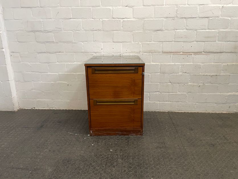 Brown 2 Drawer Office Credenza With Glass Top - PRICE DROP - 2ndhandwarehouse.com