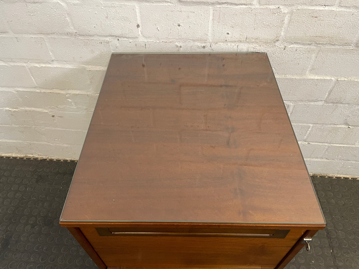 Brown 2 Drawer Office Credenza With Glass Top - PRICE DROP - 2ndhandwarehouse.com