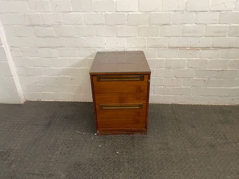 Brown 2 Drawer Office Credenza With Glass Top - PRICE DROP - 2ndhandwarehouse.com