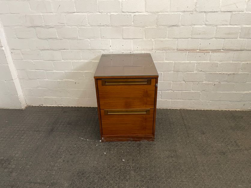 Brown 2 Drawer Office Credenza With Glass Top - PRICE DROP
