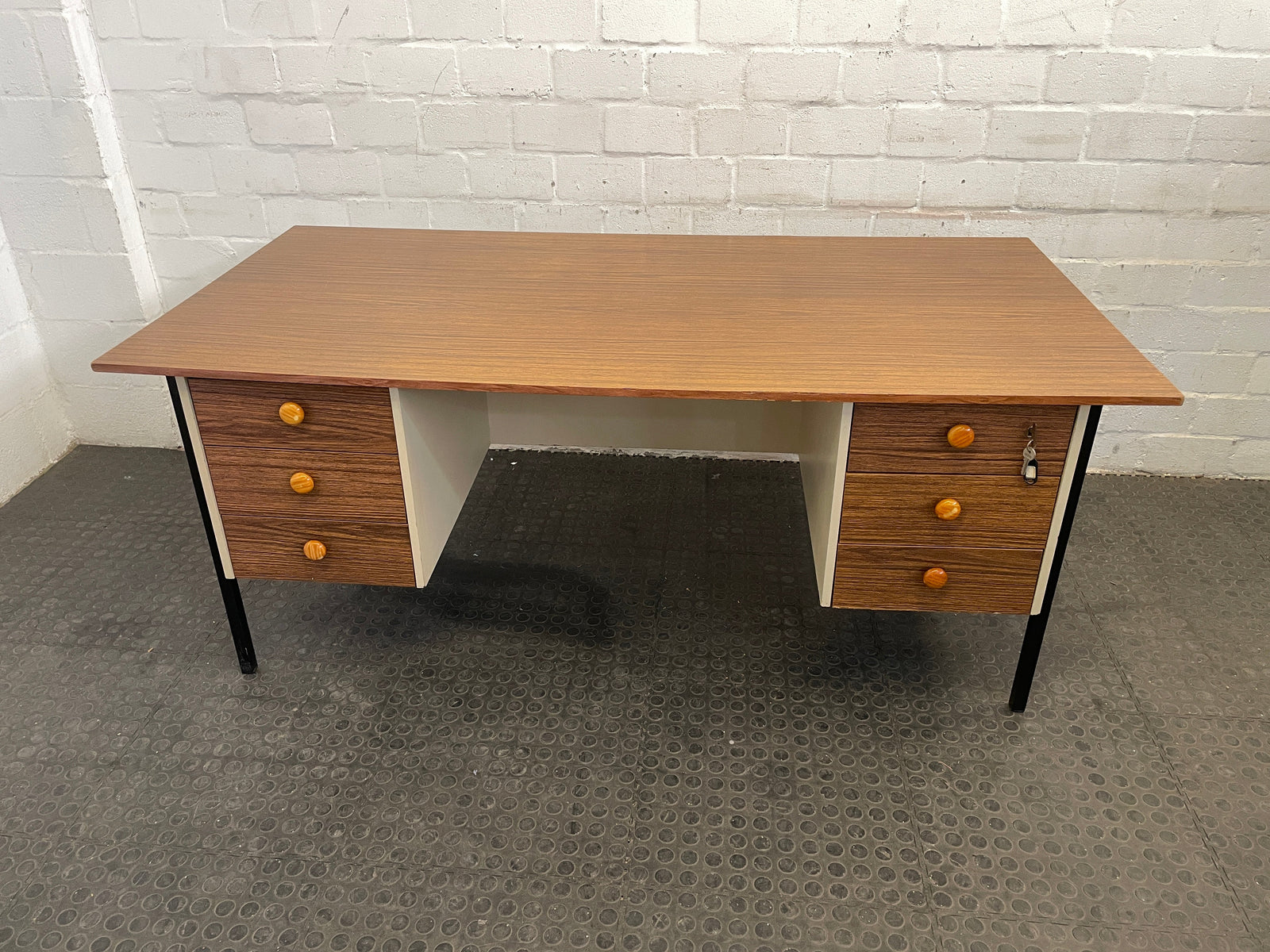 6 Drawer Wooden Office Desk With Black Frame