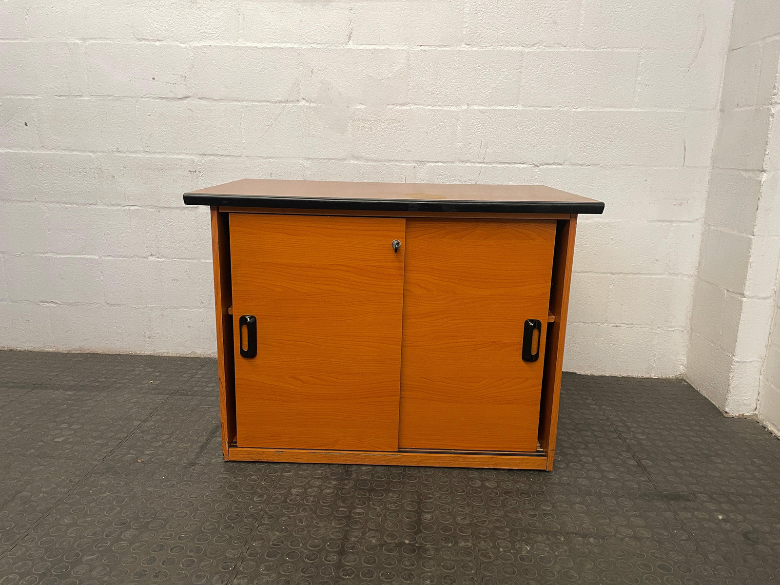 Cherry Wood Print Sliding Door Credenza (Small Chips) - PRICE DROP