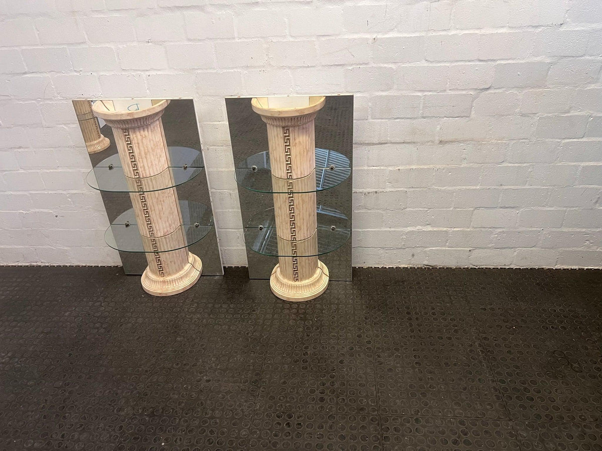Marble Print Pillar Shelf with Mirror Backing (1m x 0.58m)