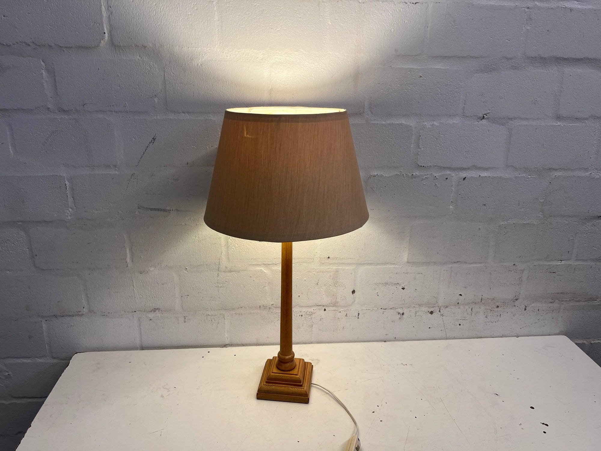 Beige Shade Lamp With Wooden Stand (Damaged Wire)