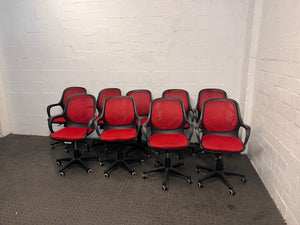 Red Gauze Mesh Office Armchair On Wheels