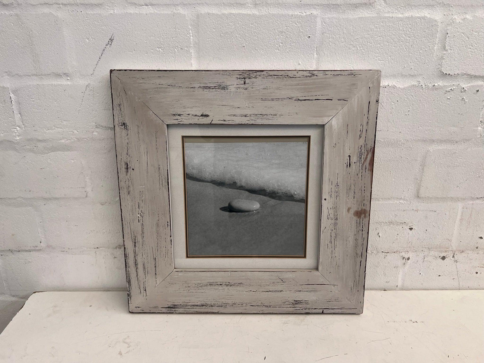 Rustic Framed Black and White Beach Shoreline Wall Art