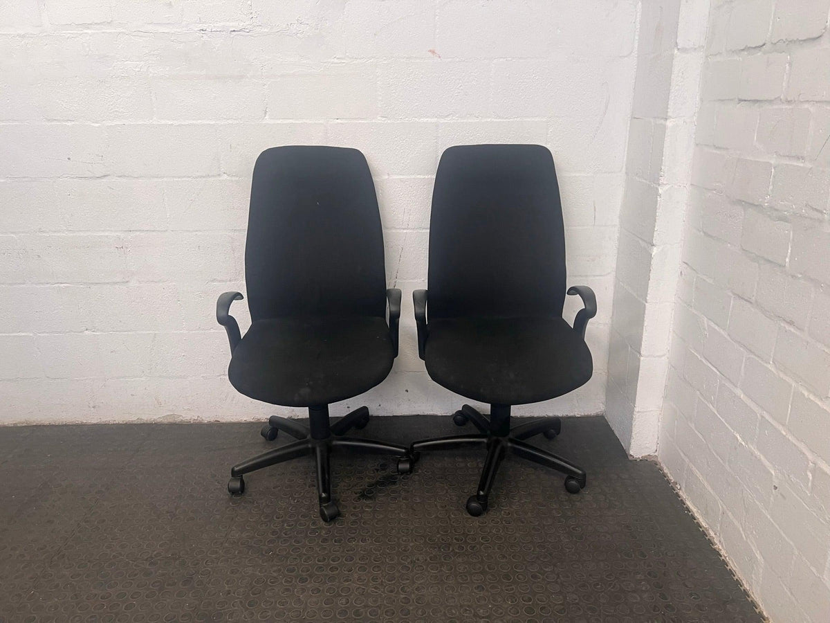 Black Fabric High Back Office Armchair on Wheels