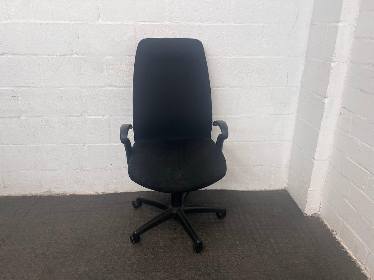 Black Fabric High Back Office Armchair on Wheels