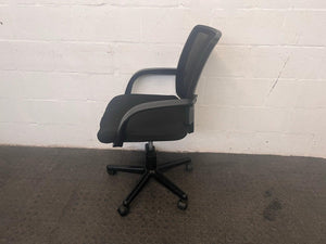 Black Plastic Mesh Office Armchair on Wheels