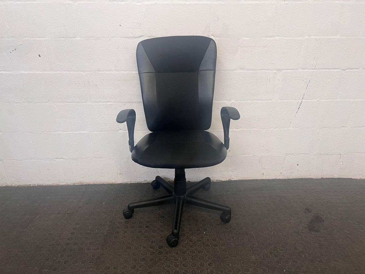 Padded Black Gauze Mesh Office Armchair on Wheels