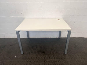 Simple White Office Desk with Steel Legs 120cm x 80cm (Cable Hole)
