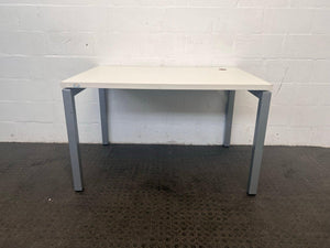 Simple White Office Desk with Steel Legs 120cm x 80cm (Cable Hole)