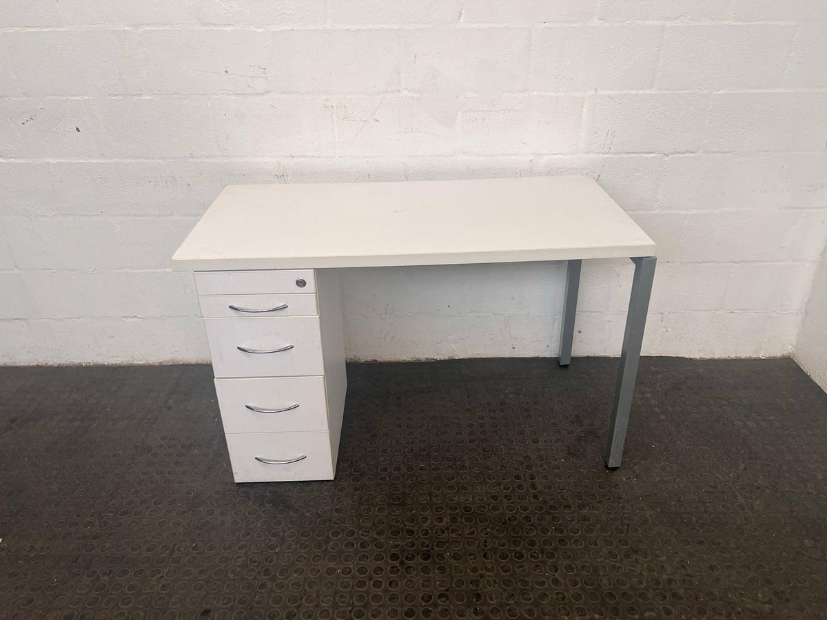 Four Drawer White Office Desk with Steel Legs- REDUCED