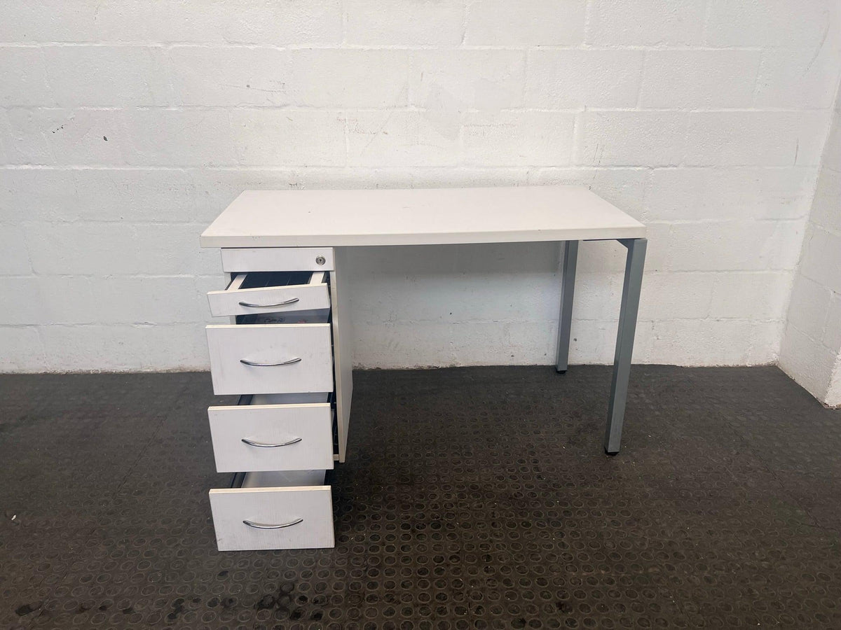 Four Drawer White Office Desk with Steel Legs- REDUCED