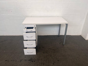 Four Drawer White Office Desk with Steel Legs