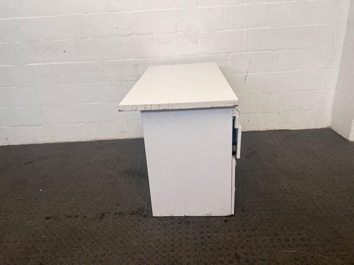 Four Drawer White Office Desk with Steel Legs- REDUCED