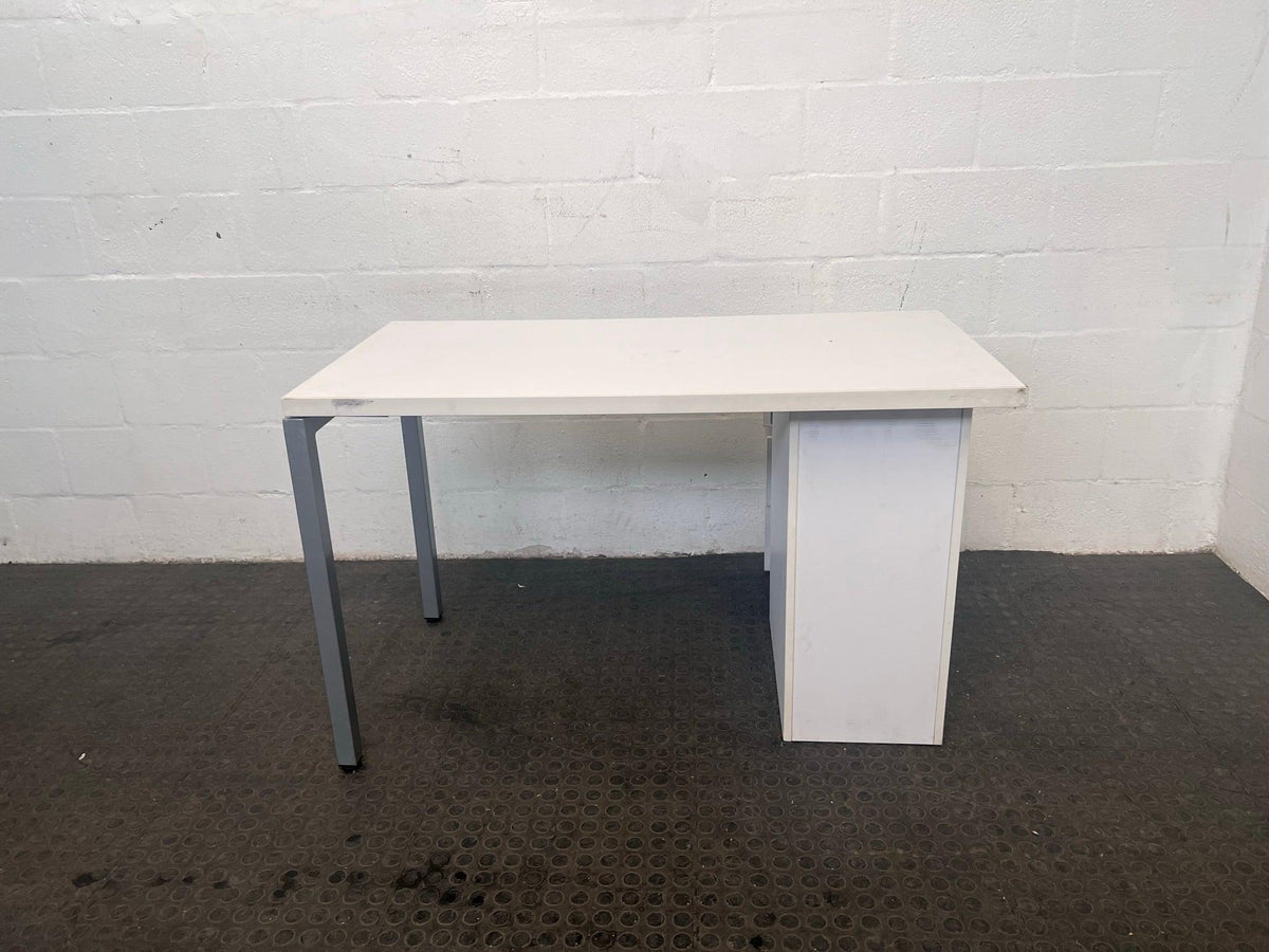 Four Drawer White Office Desk with Steel Legs- REDUCED