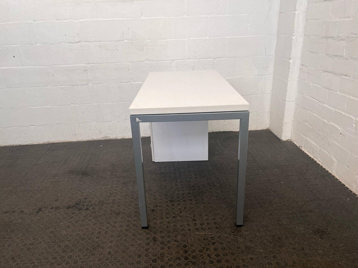 Four Drawer White Office Desk with Steel Legs- REDUCED