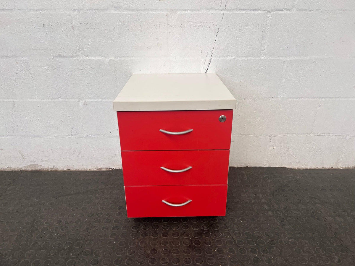 Three Drawer Red and White office Credenza - PRICE DROP - 2ndhandwarehouse.com