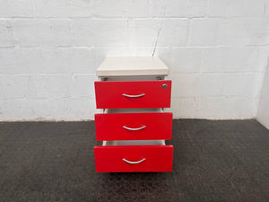 Three Drawer Red and White office Credenza