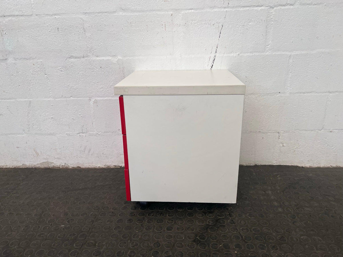 Three Drawer Red and White office Credenza - PRICE DROP - 2ndhandwarehouse.com