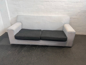 White and Grey Fabric 2 Seater Couch (Some Damage to Fabric) - REDUCED