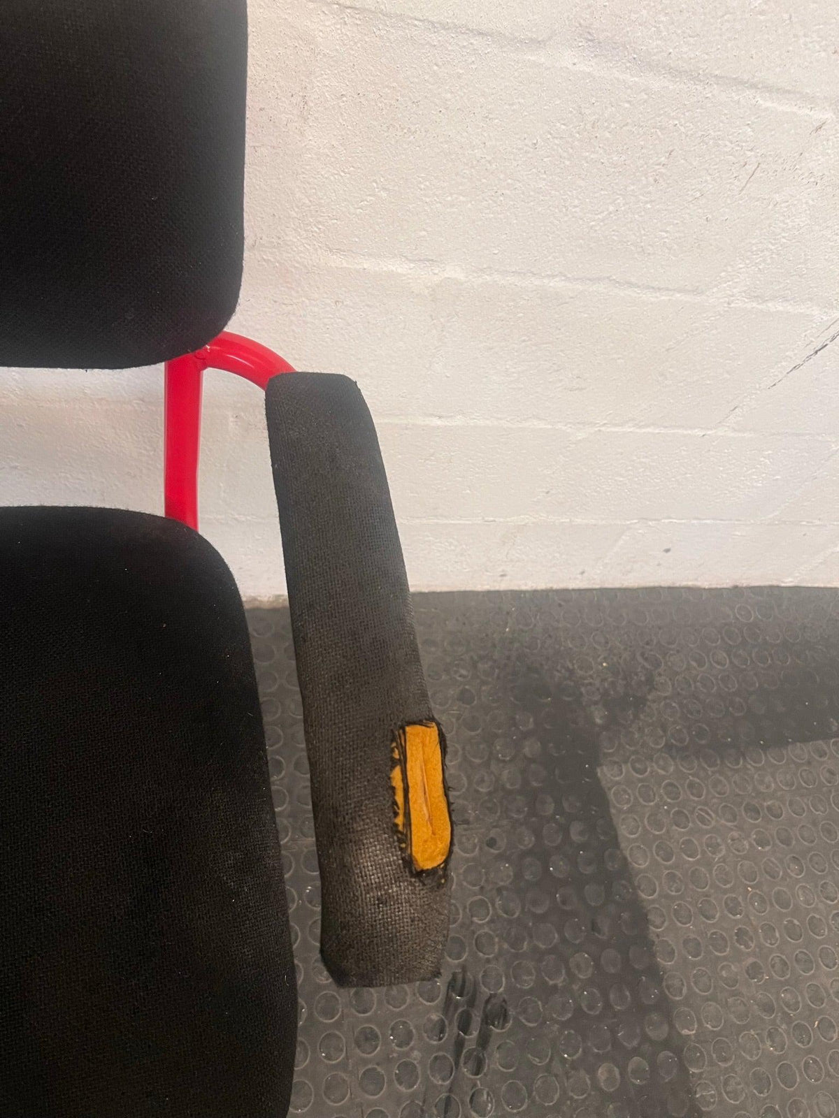 Black Mid-Back Office Chair with Red Frame (Damaged Arm Rests)