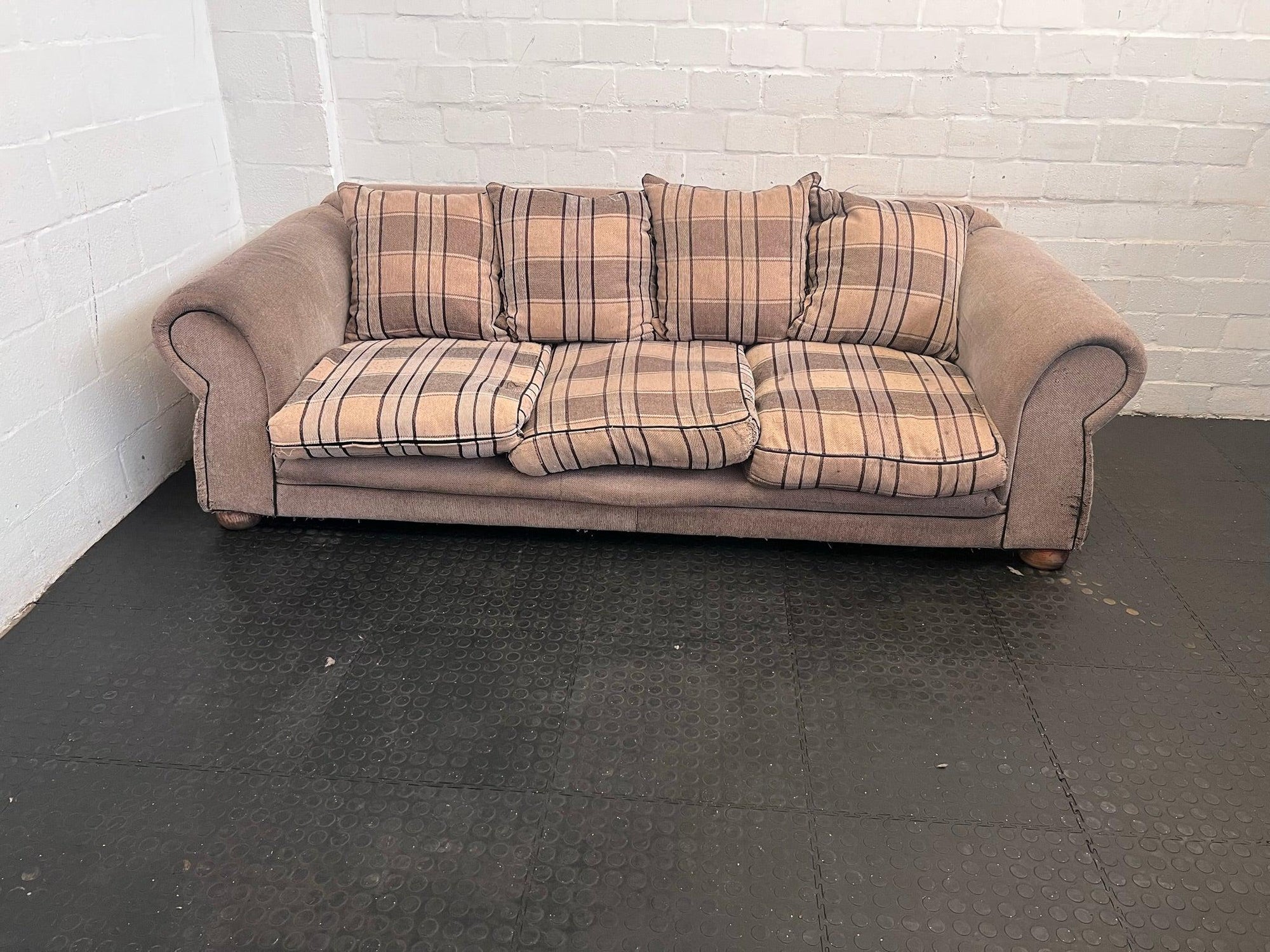 Beige Material 3 Seater Couch - REDUCED