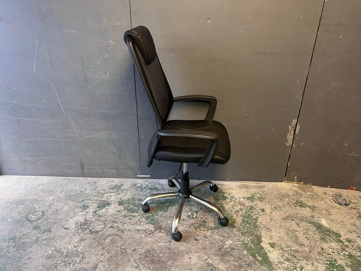 Black Leather High Back Office Chair - Has fabric Damage