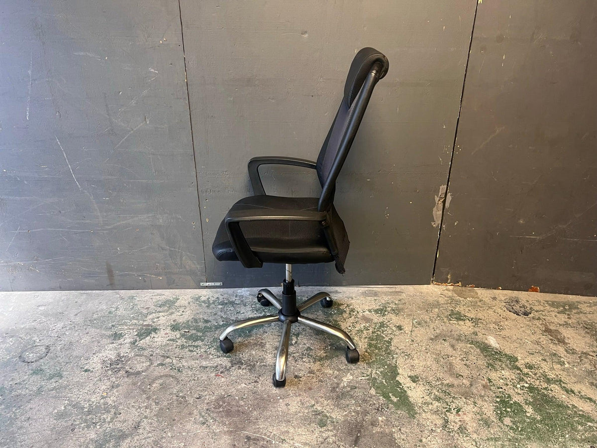 Black Leather High Back Office Chair - Has fabric Damage