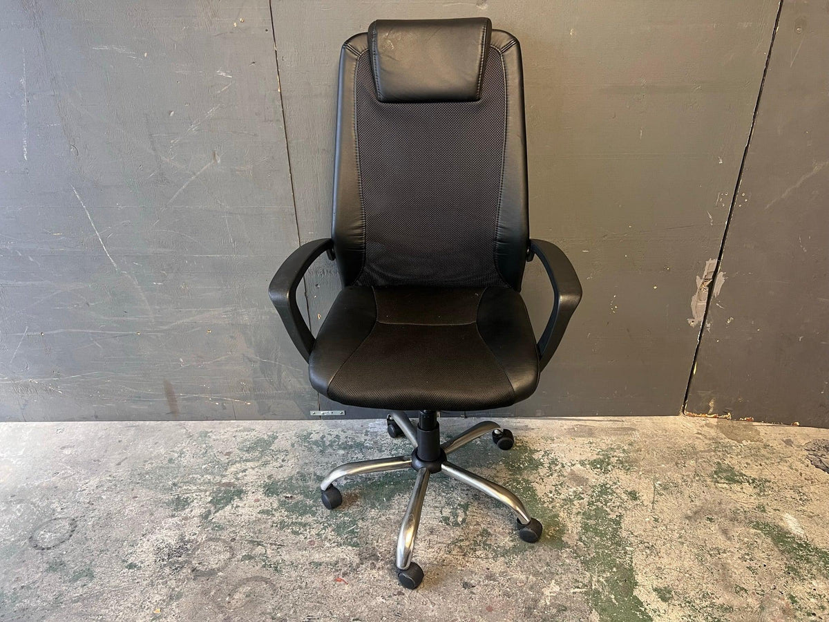 Black Leather High Back Office Chair - Has fabric Damage
