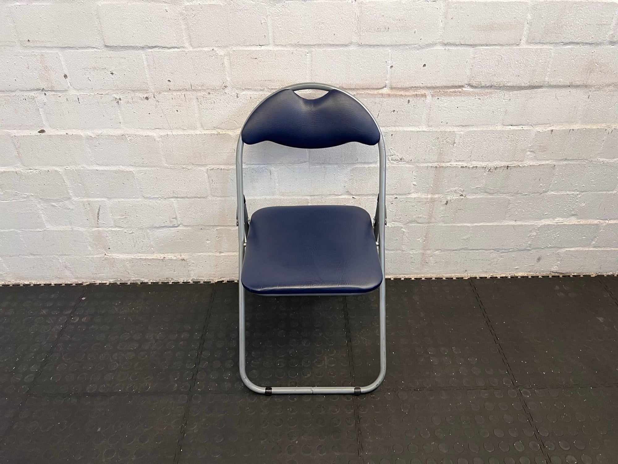 Blue Leatherette Folding Visitors Chair