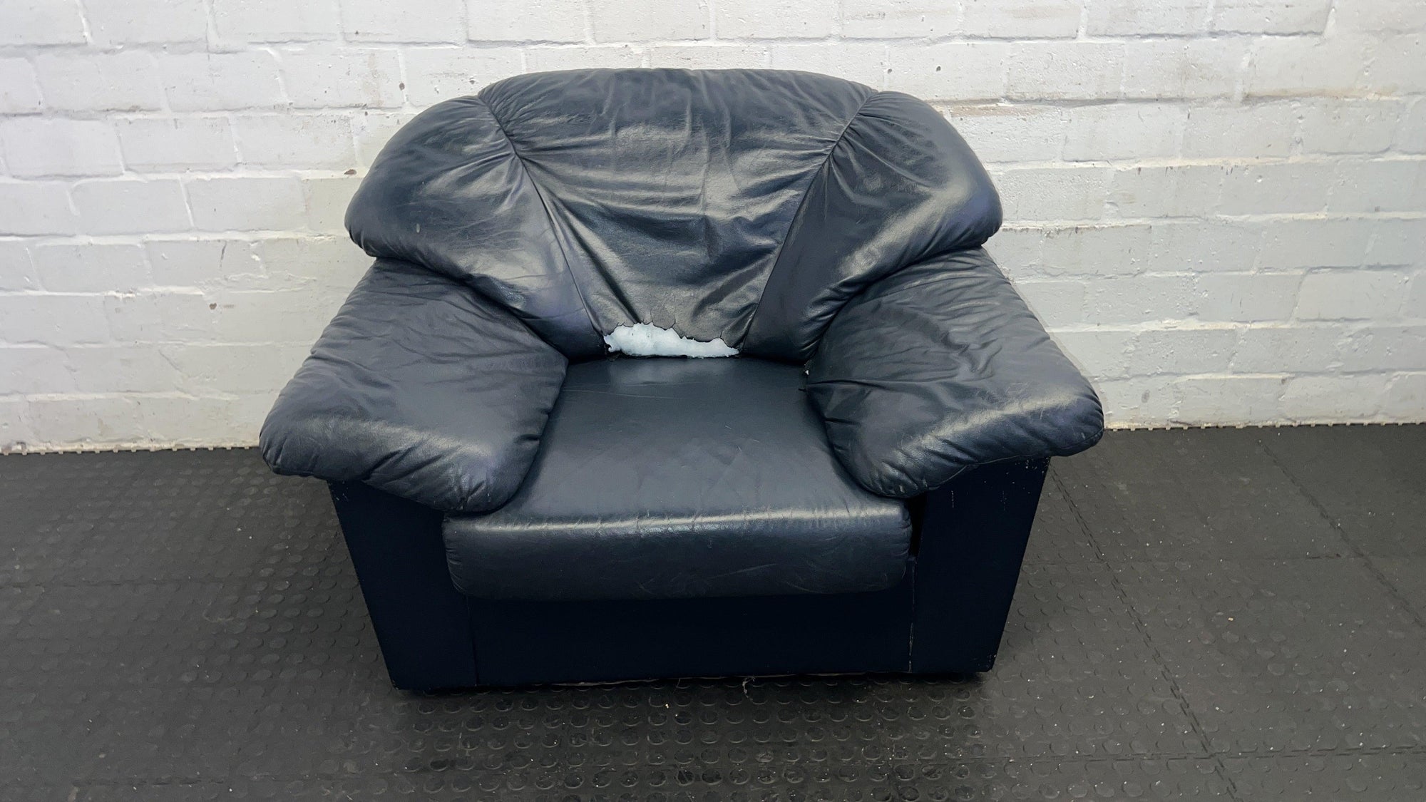 Black Pleather 1 Seater Couch (Damage & Peeling of Pleather) - REDUCED