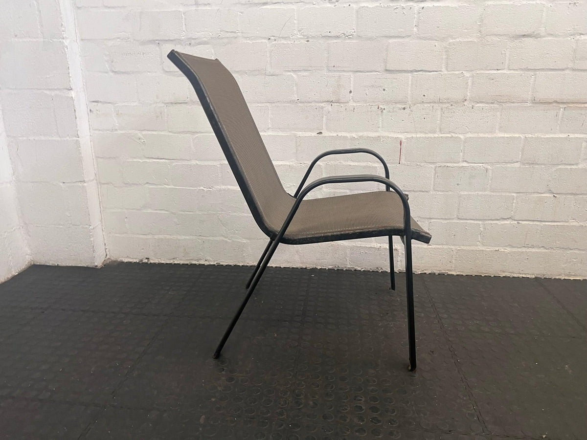 Grey Steel Framed Patio Chair (Damage To Leg/Slightly Shorter)