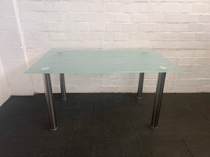 Steel Legged Dining Room Table with Glass Top - REDUCED