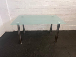 Steel Legged Dining Room Table with Glass Top - REDUCED