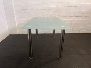 Steel Legged Dining Room Table with Glass Top - REDUCED