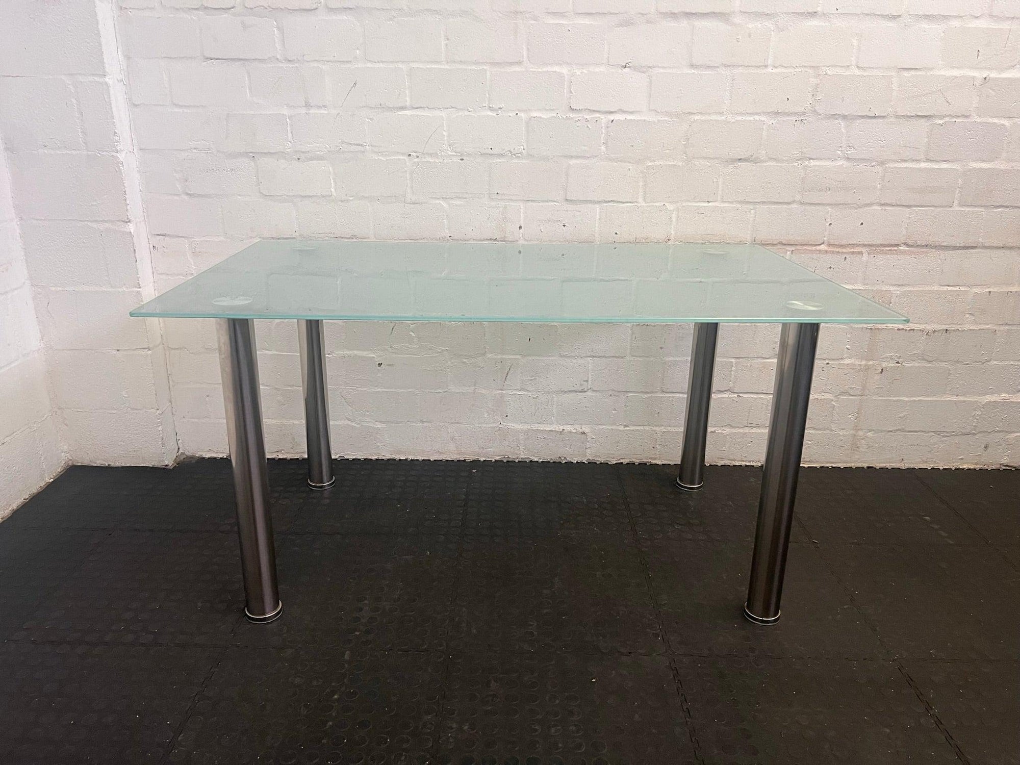 Steel Legged Dining Room Table with Glass Top - REDUCED
