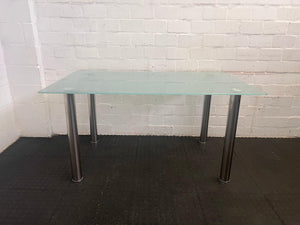 Steel Legged Dining Room Table with Glass Top - REDUCED