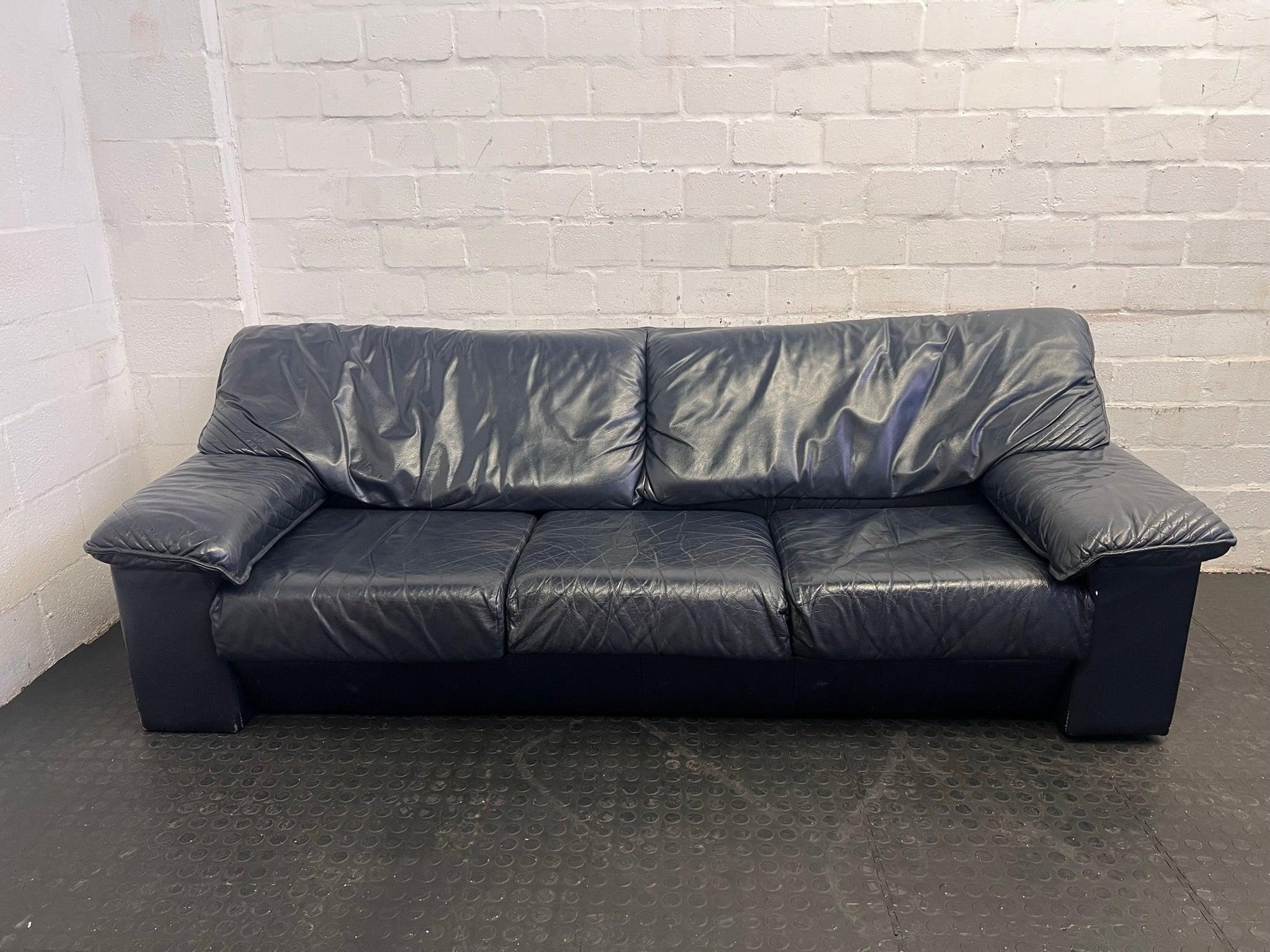 Black Pleather 3 Seater Couch (Damage To Underside) - REDUCED