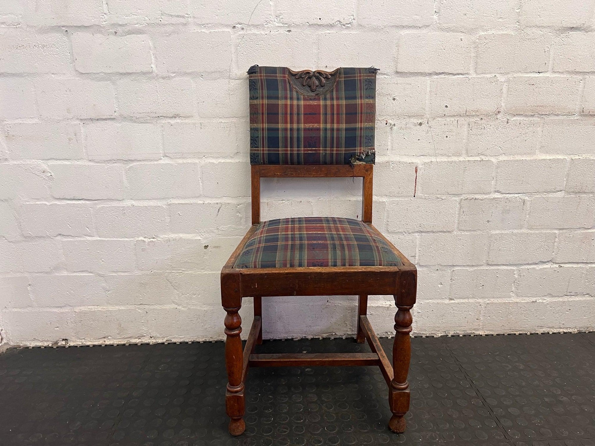 Wooden Plaid Cushioned Chair (Slight Damage to Seat) - PRICE DROP