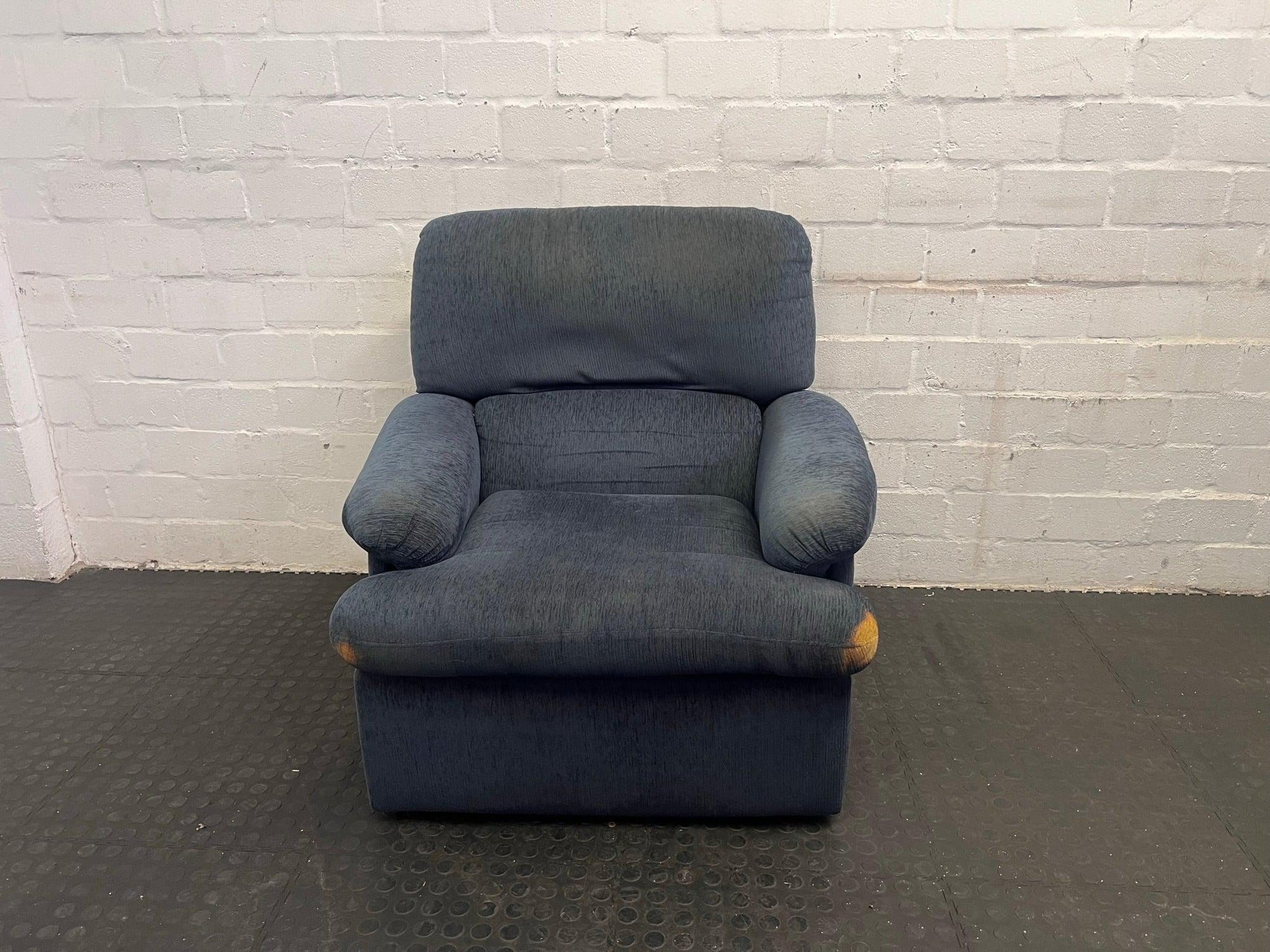 Grey Fabric 1 Seater Couch (Slight Discolouring On Seat) - REDUCED