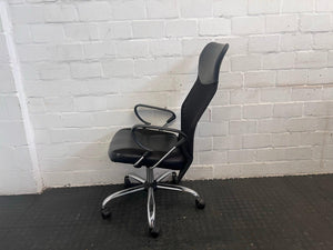 Black Pleather Mesh-Back Office Chair