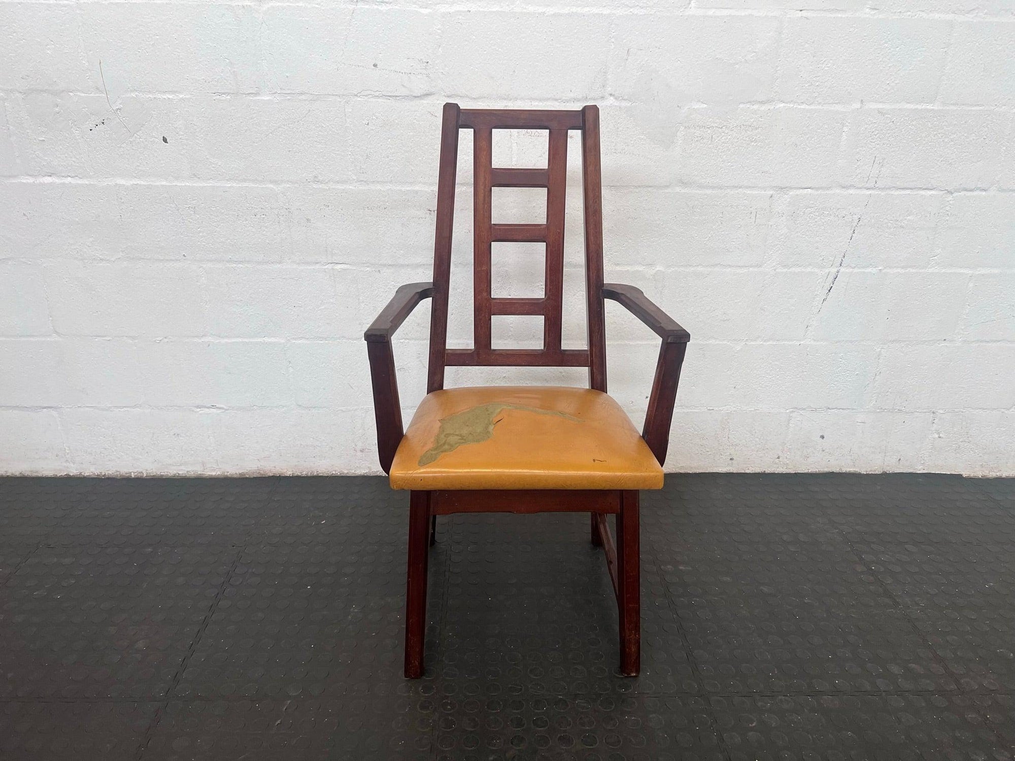 Brown Solid Wood Dining Chair with Mustard Seat (Damaged Seat)