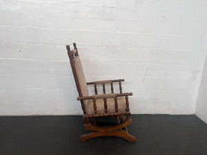 Antique Wooden Rocking Chair with Beige Fabric Seat