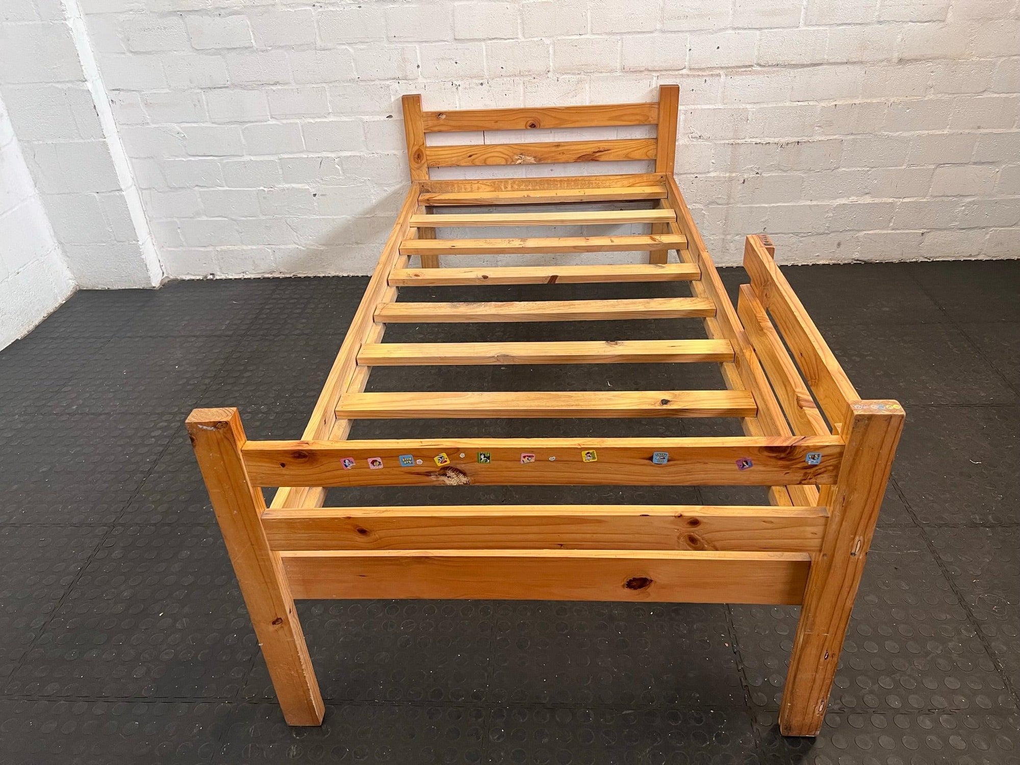 Pine Wood Kids Single Bed Base (With Side Rail) - REDUCED