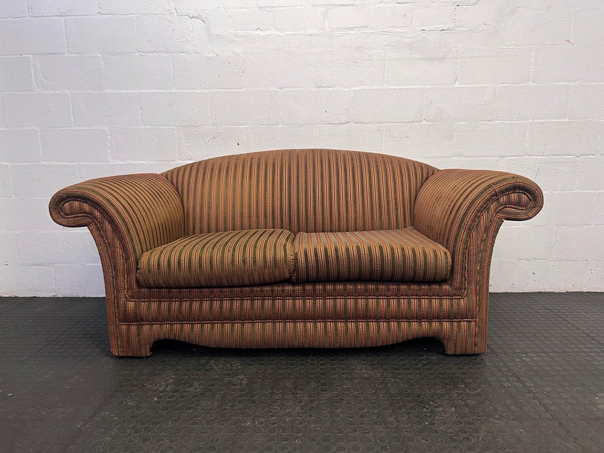 Brown Two Seater Couch with Red and Gold Detailing - REDUCED