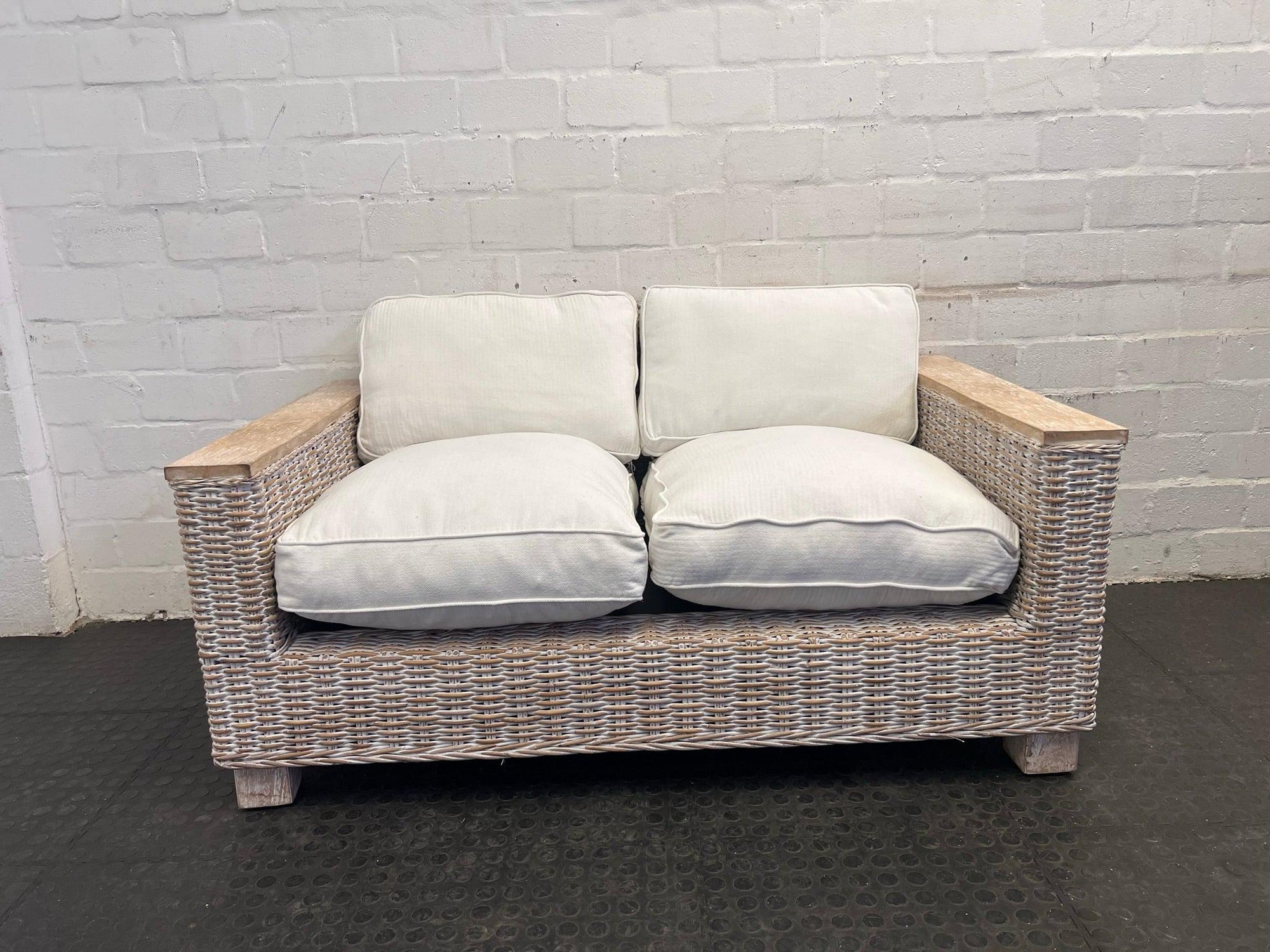 Wicker White Cushioned 2 Seater Patio Couch - REDUCED