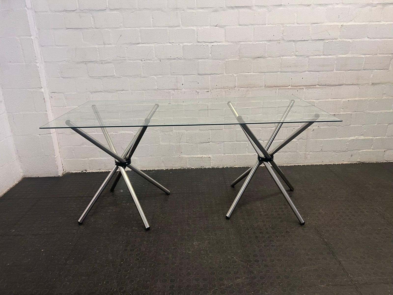 Silver-Legged Glass Top Dining Table - REDUCED - 2ndhandwarehouse.com